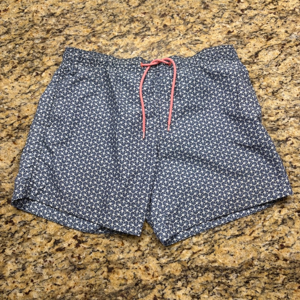 HM Mens Swim Trunks Navy White Geometric Starburst Pink Drawstring M